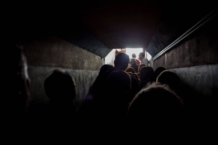 VALENCIA, SPAIN - MARCH, 9, 2019: anti-aircraft shelter of the Spanish Civil War in the street Serranos in Valencia Cityの写真素材