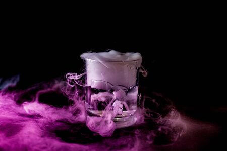 Chemical reaction of dry ice with liquidの写真素材