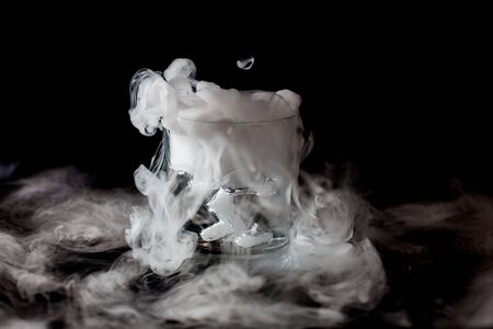 Chemical reaction of dry ice with liquid