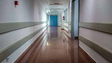 MANISES, VALENCIA/SPAIN October 7 2018 - Hospital corridor with closed and open doorsのeditorial素材