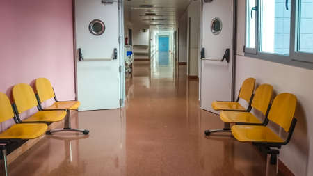 MANISES, VALENCIA/SPAIN October 7 2018 - Hospital corridor with waiting chairsのeditorial素材