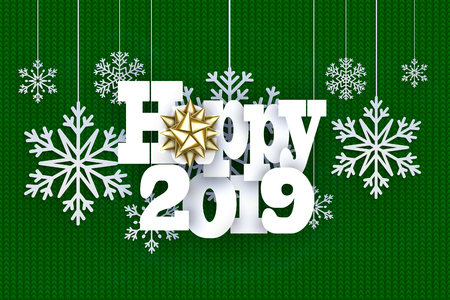 Christmas background with decorative papercut snowflake. Knit pattern. Merry Christmas and Happy New Year Greetings card. Paper cut snowflakes design.のイラスト素材