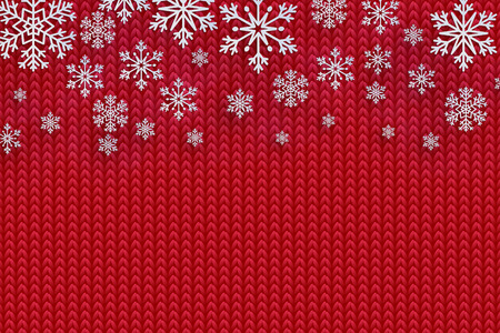 Christmas background with decorative snowflake. Knit pattern. Merry Christmas and Happy New Year Greetings card. Paper cut snowflakes design.のイラスト素材