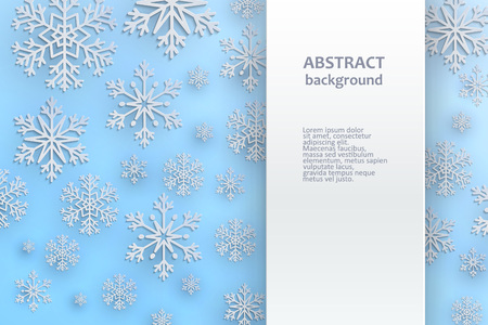 Christmas background with decorative snowflake. Merry Christmas and Happy New Year Greetings card. Paper cut snowflakes design.のイラスト素材