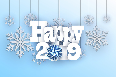 Christmas background with decorative snowflake. Merry Christmas and Happy New Year Greetings card. Paper cut snowflakes design.のイラスト素材
