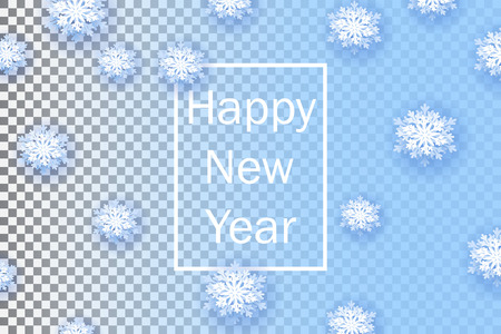 Snowflakes on transparent background. Happy New Year 2019. Christmas banner with snowflake. Vector illustration with falling snow.のイラスト素材