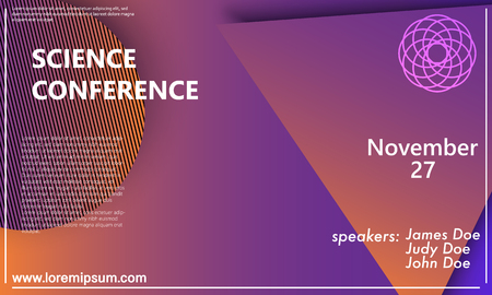Science conference invitation design template, flyer layout. Geometric background. Minimal abstract cover design. Creative colorful wallpaper. Trendy gradient poster. Vector illustration.のイラスト素材