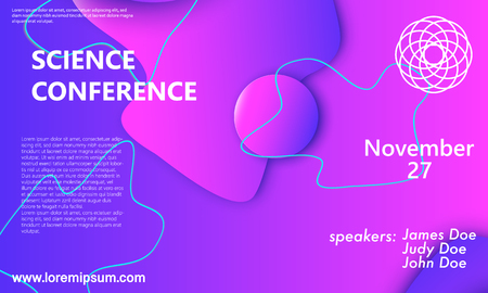 Science conference invitation design template, flyer layout. Fluid background. Minimal abstract cover design. Creative colorful wallpaper. Trendy gradient poster. Vector illustration.のイラスト素材