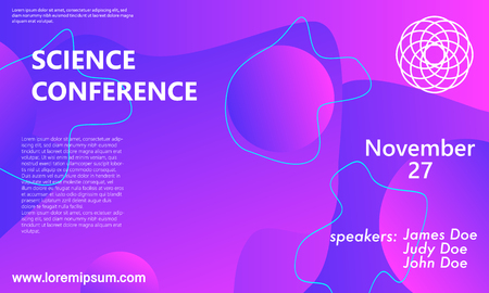 Science conference invitation design template, flyer layout. Fluid background. Minimal abstract cover design. Creative colorful wallpaper. Trendy gradient poster. Vector illustration.のイラスト素材