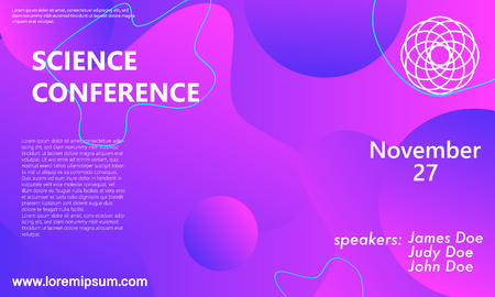 Science conference invitation design template, flyer layout. Fluid background. Minimal abstract cover design. Creative colorful wallpaper. Trendy gradient poster. Vector illustration.のイラスト素材