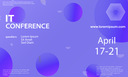 Conference announcement design template, flyer layout. Geometric background. Minimal abstract cover design. Creative colorful wallpaper. Trendy gradient poster. Vector illustration.のイラスト素材