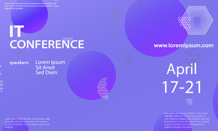 Conference announcement design template, flyer layout. Geometric background. Minimal abstract cover design. Creative colorful wallpaper. Trendy gradient poster. Vector illustration.のイラスト素材