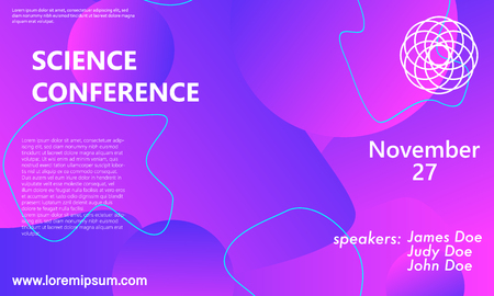 Science conference invitation design template, flyer layout. Fluid background. Minimal abstract cover design. Creative colorful wallpaper. Trendy gradient poster. Vector illustration.のイラスト素材