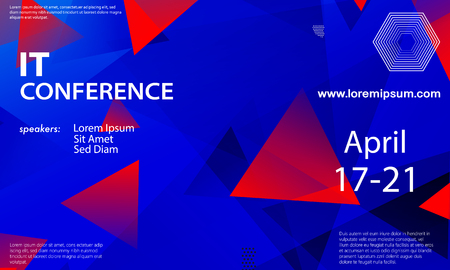 Conference announcement design template, flyer layout. Geometric background. Minimal abstract cover design. Creative colorful wallpaper. Trendy gradient poster. Vector illustration.のイラスト素材