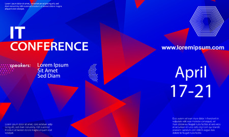 Conference announcement design template, flyer layout. Geometric background. Minimal abstract cover design. Creative colorful wallpaper. Trendy gradient poster. Vector illustration.のイラスト素材