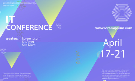 Conference announcement design template, flyer layout. Geometric background. Minimal abstract cover design. Creative colorful wallpaper. Trendy gradient poster. Vector illustration.のイラスト素材