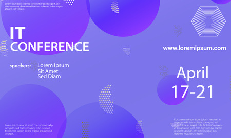 Conference announcement design template, flyer layout. Geometric background. Minimal abstract cover design. Creative colorful wallpaper. Trendy gradient poster. Vector illustration.のイラスト素材