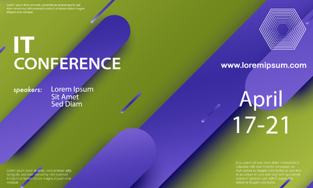 Conference announcement design template, flyer layout. Material design. Minimal abstract cover. Creative colorful wallpaper. Trendy gradient poster. Vector illustration.のイラスト素材