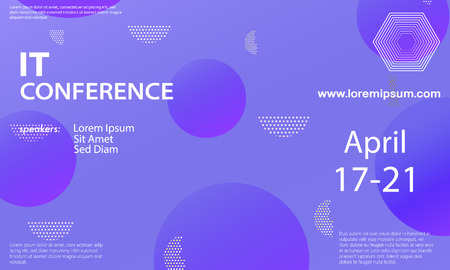 Conference announcement design template, flyer layout. Geometric background. Minimal abstract cover design. Creative colorful wallpaper. Trendy gradient poster. Vector illustration.のイラスト素材