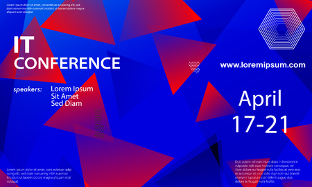 Conference announcement design template, flyer layout. Geometric background. Minimal abstract cover design. Creative colorful wallpaper. Trendy gradient poster. Vector illustration.のイラスト素材