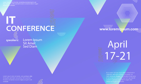 Conference announcement design template, flyer layout. Geometric background. Minimal abstract cover design. Creative colorful wallpaper. Trendy gradient poster. Vector illustration.のイラスト素材