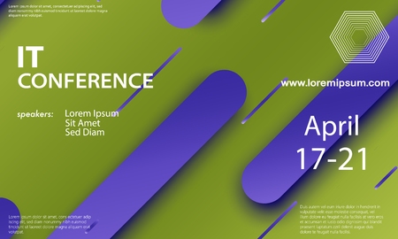 Conference announcement design template, flyer layout. Material design. Minimal abstract cover. Creative colorful wallpaper. Trendy gradient poster. Vector illustration.のイラスト素材