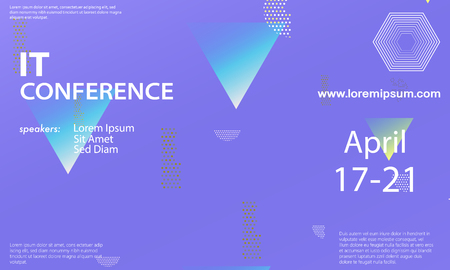 Conference announcement design template, flyer layout. Geometric background. Minimal abstract cover design. Creative colorful wallpaper. Trendy gradient poster. Vector illustration.のイラスト素材