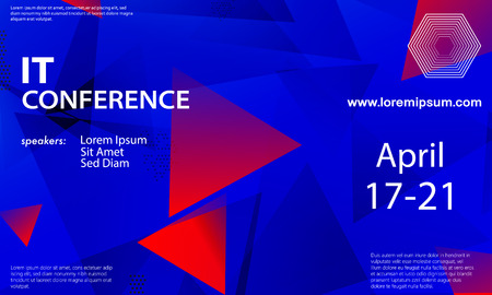 Conference announcement design template, flyer layout. Geometric background. Minimal abstract cover design. Creative colorful wallpaper. Trendy gradient poster. Vector illustration.のイラスト素材