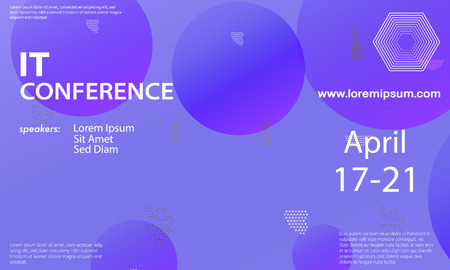 Conference announcement design template, flyer layout. Geometric background. Minimal abstract cover design. Creative colorful wallpaper. Trendy gradient poster. Vector illustration.のイラスト素材