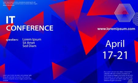 Conference announcement design template, flyer layout. Geometric background. Minimal abstract cover design. Creative colorful wallpaper. Trendy gradient poster. Vector illustration.のイラスト素材