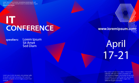 Conference announcement design template, flyer layout. Geometric background. Minimal abstract cover design. Creative colorful wallpaper. Trendy gradient poster. Vector illustration.のイラスト素材