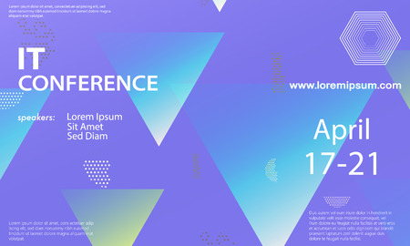 Conference announcement design template, flyer layout. Geometric background. Minimal abstract cover design. Creative colorful wallpaper. Trendy gradient poster. Vector illustration.のイラスト素材