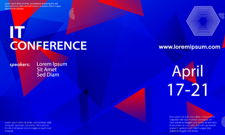 Conference announcement design template, flyer layout. Geometric background. Minimal abstract cover design. Creative colorful wallpaper. Trendy gradient poster. Vector illustration.のイラスト素材