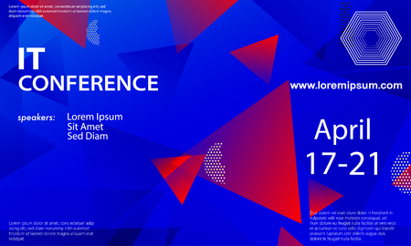 Conference announcement design template, flyer layout. Geometric background. Minimal abstract cover design. Creative colorful wallpaper. Trendy gradient poster. Vector illustration.のイラスト素材