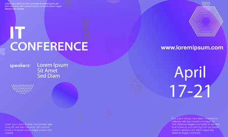 Conference announcement design template, flyer layout. Geometric background. Minimal abstract cover design. Creative colorful wallpaper. Trendy gradient poster. Vector illustration.のイラスト素材