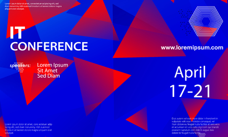 Conference announcement design template, flyer layout. Geometric background. Minimal abstract cover design. Creative colorful wallpaper. Trendy gradient poster. Vector illustration.のイラスト素材