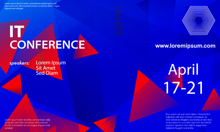 Conference announcement design template, flyer layout. Geometric background. Minimal abstract cover design. Creative colorful wallpaper. Trendy gradient poster. Vector illustration.のイラスト素材