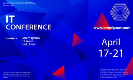 Conference announcement design template, flyer layout. Geometric background. Minimal abstract cover design. Creative colorful wallpaper. Trendy gradient poster. Vector illustration.のイラスト素材
