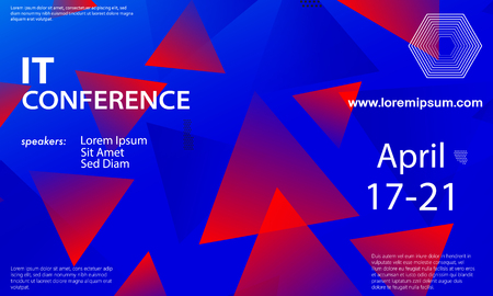 Conference announcement design template, flyer layout. Geometric background. Minimal abstract cover design. Creative colorful wallpaper. Trendy gradient poster. Vector illustration.のイラスト素材