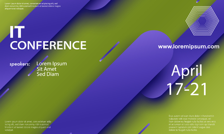 Conference announcement design template, flyer layout. Material design. Minimal abstract cover. Creative colorful wallpaper. Trendy gradient poster. Vector illustration.のイラスト素材