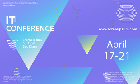 Conference announcement design template, flyer layout. Geometric background. Minimal abstract cover design. Creative colorful wallpaper. Trendy gradient poster. Vector illustration.のイラスト素材