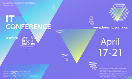 Conference announcement design template, flyer layout. Geometric background. Minimal abstract cover design. Creative colorful wallpaper. Trendy gradient poster. Vector illustration.のイラスト素材