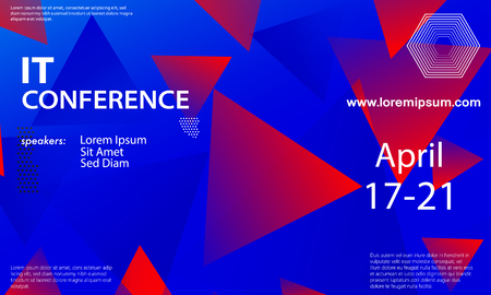 Conference announcement design template, flyer layout. Geometric background. Minimal abstract cover design. Creative colorful wallpaper. Trendy gradient poster. Vector illustration.のイラスト素材