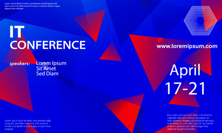 Conference announcement design template, flyer layout. Geometric background. Minimal abstract cover design. Creative colorful wallpaper. Trendy gradient poster. Vector illustration.のイラスト素材