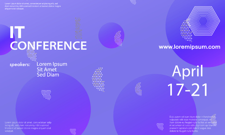 Conference announcement design template, flyer layout. Geometric background. Minimal abstract cover design. Creative colorful wallpaper. Trendy gradient poster. Vector illustration.のイラスト素材
