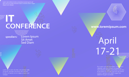 Conference announcement design template, flyer layout. Geometric background. Minimal abstract cover design. Creative colorful wallpaper. Trendy gradient poster. Vector illustration.のイラスト素材