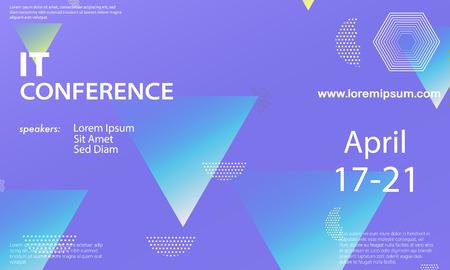 Conference announcement design template, flyer layout. Geometric background. Minimal abstract cover design. Creative colorful wallpaper. Trendy gradient poster. Vector illustration.のイラスト素材