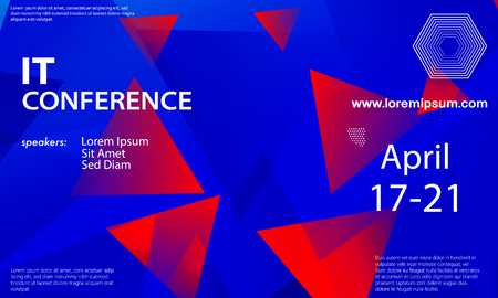 Conference announcement design template, flyer layout. Geometric background. Minimal abstract cover design. Creative colorful wallpaper. Trendy gradient poster. Vector illustration.のイラスト素材