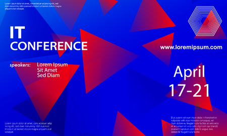 Conference announcement. Seminar design template. Blue, red colors. Business conference abstract cover. Congress colorful gradient poster. Vector illustration.のイラスト素材