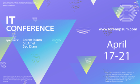 Conference announcement design template, flyer layout. Geometric background. Minimal abstract cover design. Creative colorful wallpaper. Trendy gradient poster. Vector illustration.のイラスト素材
